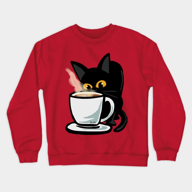 Coffee cat Crewneck Sweatshirt by BATKEI